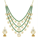 Etnico 3 Layered Multi Strand Floral Kundan & Pearl Beaded Necklace For Women/ Girls (M4094G)