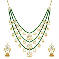 Etnico 3 Layered Multi Strand Floral Kundan & Pearl Beaded Necklace For Women/ Girls (M4094G)