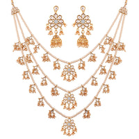 Etnico 3 Layered Multi Strand Floral Kundan & Pearl Beaded Necklace For Women/ Girls (M4094W)