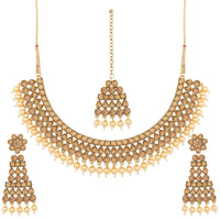 Etnico Traditional Gold Plated Handcrafted Stone Studded & Pearl Necklace Set with Earrings & Maang Tikka for Women (M4111FL)