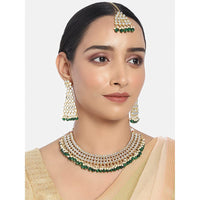 Etnico Traditional Gold Plated Handcrafted Stone Studded & Pearl Necklace Set with Earrings & Maang Tikka for Women (M4111G)