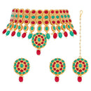 Etnico Traditional Deepika Style Gold Plated Multicolour Bridal Pearl Choker Necklace Set with Maang Tikka for Women