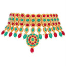 Etnico Traditional Deepika Style Gold Plated Multicolour Bridal Pearl Choker Necklace Set with Maang Tikka for Women