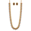 Etnico 18K Gold Plated Traditional South Indian Stylish Multicolour Stone Work Long Necklace With Earrings For Women & Girls (MC041QG)