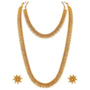 Etnico 18K Gold Plated Traditional South Indian Stylish Golden Leaf Work Necklace With Earrings For Women & Girls (MC044)