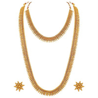 Etnico 18K Gold Plated Traditional South Indian Stylish Golden Leaf Work Necklace With Earrings For Women & Girls (MC044)