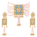 Etnico 18K Gold Plated Traditional Padmavati Pearl & Kundan Meenakari Necklace Jewellery With Earrings For Women (ML118SB)
