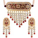 Etnico 18K Gold Plated Traditional Handcrafted Enamel/Meena Work Teeming Waterfall Of Stone Studded Choker Necklace Jewellery Set For Women/Girls (ML123M)