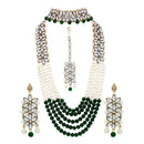Etnico 18K Gold Plated Traditional 5 Layers Kundan & Pearl Beaded Moti Raani Haar Necklace Jewellery Set For Women (ML164GCO)