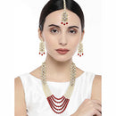 Etnico 18K Gold Plated Traditional 5 Layers Kundan & Pearl Beaded Moti Raani Haar Necklace Jewellery Set For Women (ML164M)