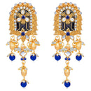 Etnico 18K Gold Plated Traditional Pearl Beaded Multi Strand Meena Work Long Necklace Jewellery Set & Earrings Set For Women (ML181Bl)