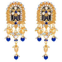 Etnico 18K Gold Plated Traditional Pearl Beaded Multi Strand Meena Work Long Necklace Jewellery Set & Earrings Set For Women (ML181Bl)