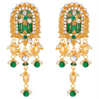 Etnico 18K Gold Plated Traditional Pearl Beaded Multi Strand Meena Work Long Necklace Jewellery Set & Earrings Set For Women (ML181G)