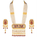 Etnico 18K Gold Plated Traditional Pearl Beaded Multi Strand Meena Work Long Necklace Jewellery Set & Earrings Set For Women (ML181M)