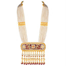 Etnico 18K Gold Plated Traditional Pearl Beaded Multi Strand Meena Work Long Necklace Jewellery Set & Earrings Set For Women (ML181M)
