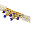 Etnico 18K Gold Plated Beaded Choker Set Studded with Pearl & Kundan with Earrings & Maang Tikka for Women (ML224Bl)