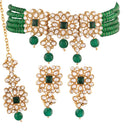 Etnico 18K Gold Plated Traditional Pearl & Kundan Studded Choker Necklace Jewellery Set with Earrings & Maang Tikka for Women (ML224G-1)