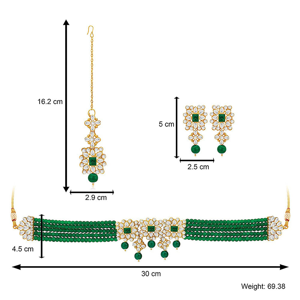 Etnico 18K Gold Plated Traditional Pearl & Kundan Studded Choker Necklace Jewellery Set with Earrings & Maang Tikka for Women (ML224G-1)