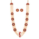 EtnicoTraditional Gold Plated Multi Layered Pearl & Kundan Long Necklace Jewellery Set for Women (ML234M)