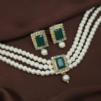 Etnico 18K Gold Plated Traditional Handcrafted Stone Studded Pearl Choker Necklace Jewellery Set with Earrings For Women (ML237G)