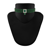 Etnico 18K Rhodium Plated Stone Studded Pearl Choker Necklace Jewellery Set With Earrings For Women (ML237ZG)