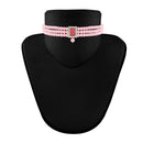 Etnico 18K Rhodium Plated Pink Stone Studded Pearl Choker Necklace Jewellery Set With Earrings For Women (ML237ZPi)