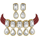 Etnico 18K Gold Plated Traditional Handcrafted Crystal Stone Studded Pearl Choker Necklace Jewellery Set with Earrings For Women/Girls (ML249M)