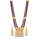 Etnico 18K Gold Plated Intricately Designed Traditional Uncut Polki Kundan Brass Necklace Jewellery Set With Earrings Emerald Crystal Onyx Long Mala for Women (ML252M)