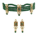 Etnico 18K Gold Plated Traditional Handcrafted Stone & Pearl Beaded Choker Necklace Jewellery Set with Earrings For Women/Girls (ML255G)