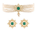 Etnico 18K Gold Plated Traditional CZ Crystal with Pearl Choker Necklace Jewellery Set for Women/Girls (ML261G)