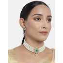 Etnico 18K Gold Plated Traditional CZ Crystal with Pearl Choker Necklace Jewellery Set for Women/Girls (ML261G)