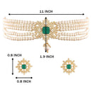 Etnico 18K Gold Plated Traditional CZ Crystal with Pearl Choker Necklace Jewellery Set for Women/Girls (ML261G)