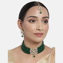 Etnico 18K Gold Plated Traditional Kundan with Beads Choker Necklace Jewellery Set & Maang Tikka for Women/Girls (ML262G)