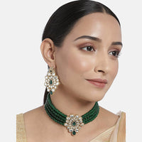 Etnico 18K Gold Plated Traditional Kundan with Beads Choker Necklace Jewellery Set for Women/Girls (ML263G)