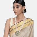 Etnico 5 Layered Emerald Onyx Crystal Beads Necklace Jewellery Set Glided With Uncut Polki Kundan for Women/Girls (ML269Cr)
