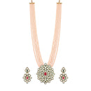 Etnico 5 Layered Emerald Onyx Crystal Beads Necklace Jewellery Set Glided With Uncut Polki Kundan for Women/Girls (ML269Cr)