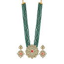 Etnico 5 Layered Emerald Onyx Crystal Beads Alloy Necklace Jewellery Set Glided With Uncut Polki Kundan for Women & Girls (ML269G)(Green)
