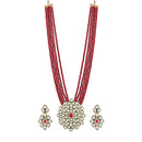 Etnico 5 Layered Emerald Onyx Crystal Beads Necklace Jewellery Set Glided With Uncut Polki Kundan for Women/Girls (ML269M)