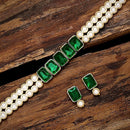 Etnico 18K Gold Plated Traditional Crystal Stone Pearl Studded Choker Necklace Jewellery Set for Women (ML287G)
