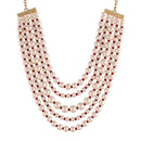Etnico 18k Gold Plated 5 Layered Pearl Beads Rani Necklace Jewellery Set for Women (ML290M)