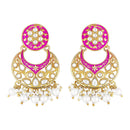 Etnico 18K Gold Plated Traditional Kundan Studded Pearl Choker Necklace Jewellery Set For Women (ML291Pi)