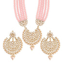 Etnico 18k Gold Plated Ethnic 5 Layer Kundan Pearl Studded Long Necklace Set For Women (ML292PI)