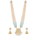 Etnico 18k Gold Plated Ethnic Kundan Pearl Studded Long Necklace Set For Women (ML293SB)