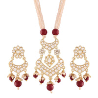 Etnico 18k Gold Plated Ethnic Kundan Pearl Studded Long Necklace Set For Women (ML294M)