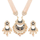 Etnico18k Gold Plated Ethnic Kundan Pearl Studded Meenakari Long Necklace Set For Women (ML297BL)