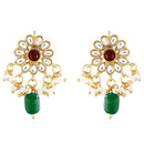 Etnico18k Gold Plated Green Beaded Pearl Moti Mala Necklace Jewellery Set for Women (ML301M)