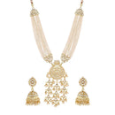 Etnico18k Gold Plated Traditional Multistrand Pearl Kundan Studded Necklace Jewellery Set For Women (ML308W)