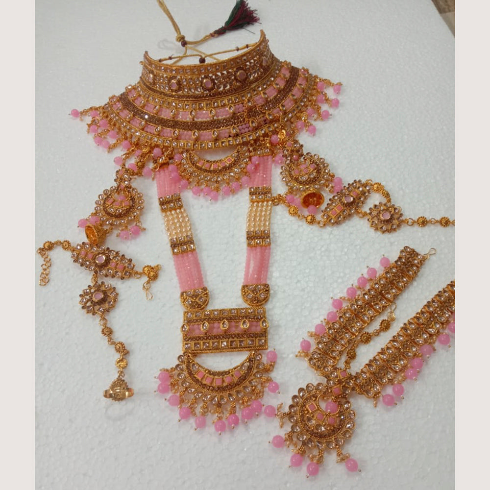 Neetu Art Gold Plated Light Pink Stone And Kundan Bridal Jewellery Set for Women  - NABridal57
