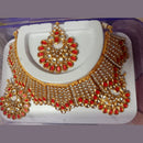Neetu Art Gold Plated Austrian Stone Choker Necklace Set With Maangtikka