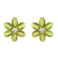 Mahi Monalisa Cats Eye Light Green Flower Gold Plated Necklace Set for Women